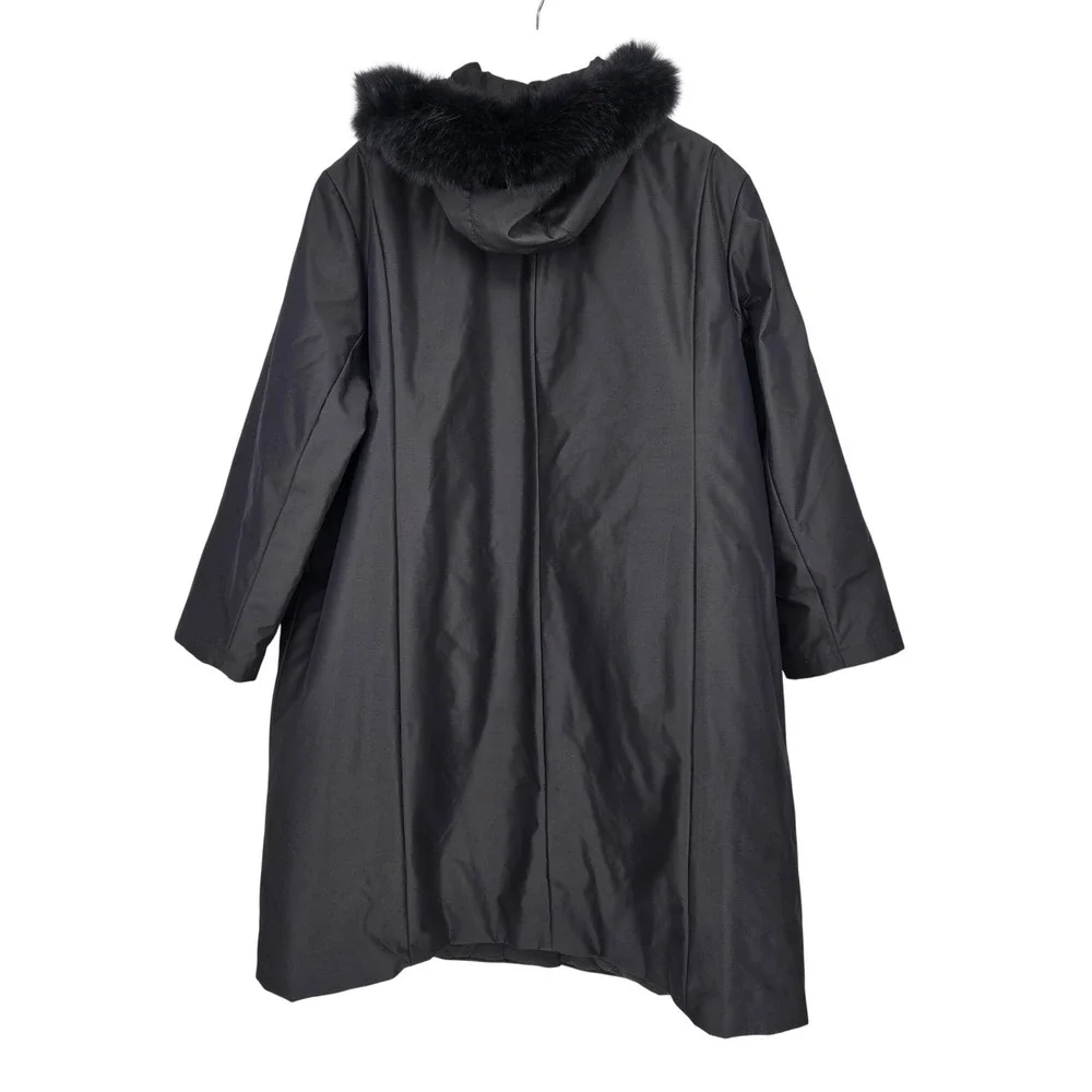 1‎ Madison Luxe Outerwear Womens 3X Fox Fur Trim Hooded Black Long Parka Coat